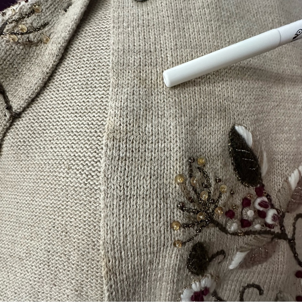 Coldwater Creek Beige Cardigan Floral Embroidery Cottagecore Cabincore. Sz L - Picture 13 of 16